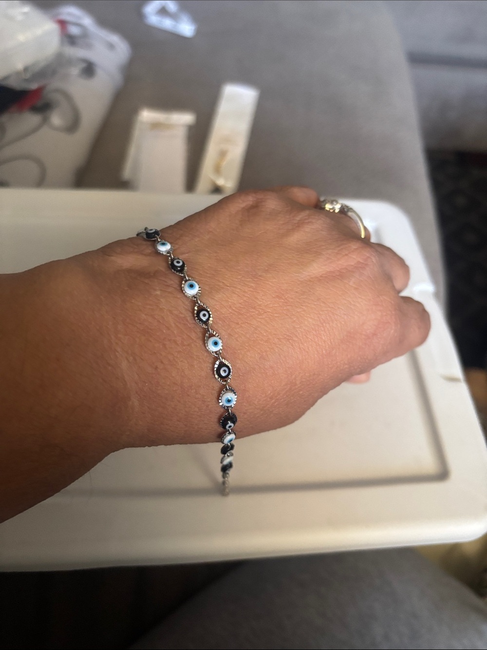 Evil Eye Link Bracelet in Blue and Black - Women's Silver Tone Jewelry 8 1/2inch